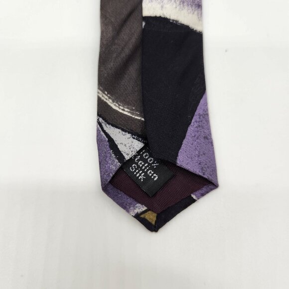 Mario Valentino Tie Mens Silk Black Purple Gray Abstract‎ Pattern Italy EUC - Picture 5 of 7